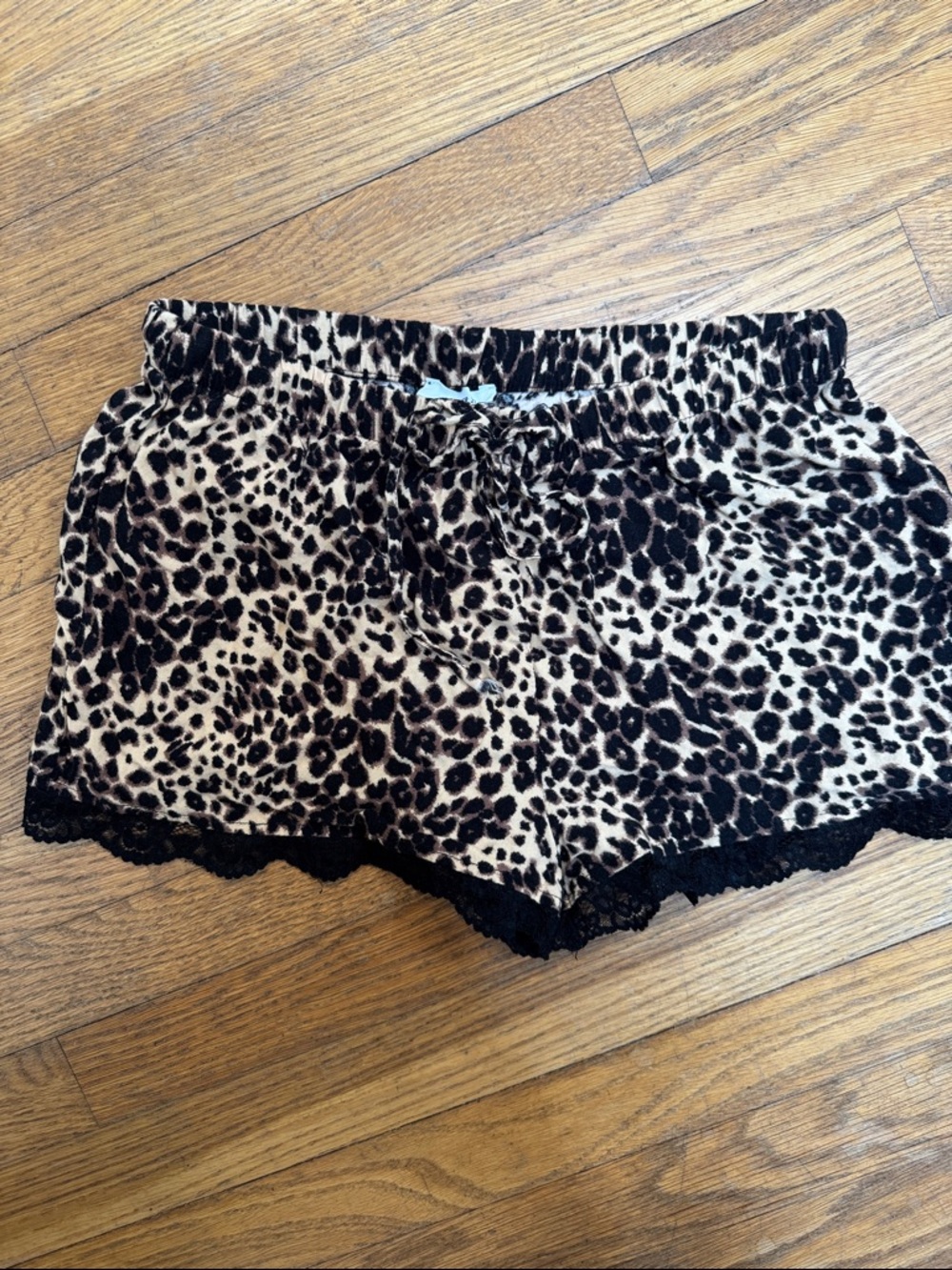 Forever 21 Leopard Print Lace-Trim Sleep Shorts - Black & Cream